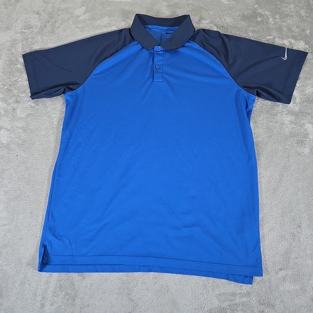 Nike Shirt Mens Medium Blue Raglan Polo Short Sleeve Outdoors Dri-Fit Casual